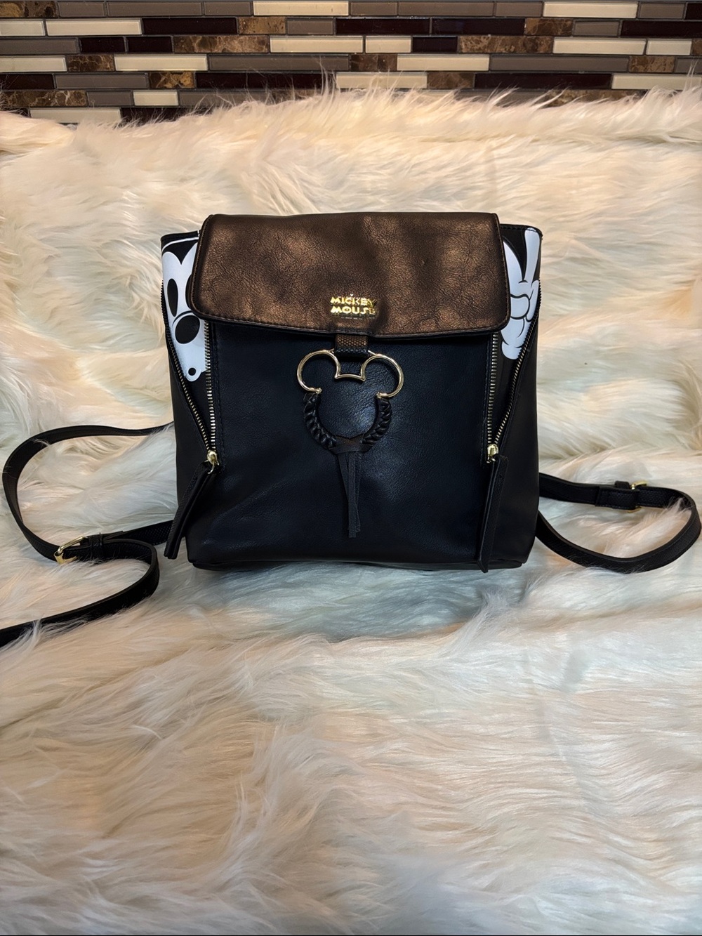 Mickey Black Faux Leather Backpack - Disney